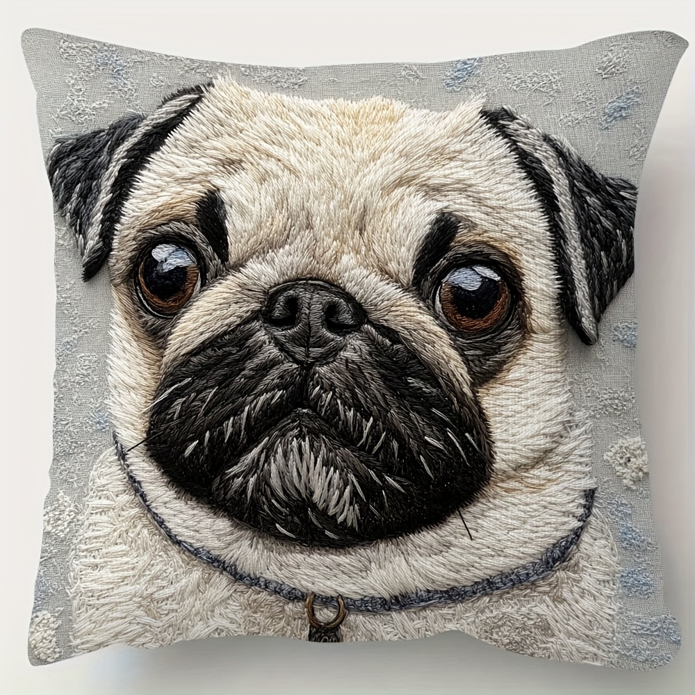 

1pc Wjzf2710 Contemporary Pug Dog Pillow Cover, 18x18 Inch Super Soft Short Plush, Double-sided, Embroidery-like , Hand Wash, Zipper Closure, Polyester, Decorative Throw For Room Types