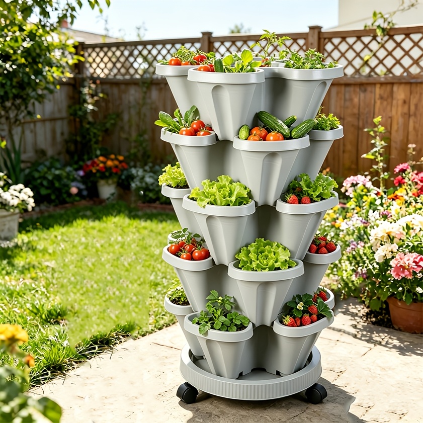 Vertical Plant Stand, 5-tier Planters, Garden Planters, Planters For Strawberries, Herbs, Flowers, And Vegetables, Indoor/outdoor Gardening Planters, With Removable Wheels
