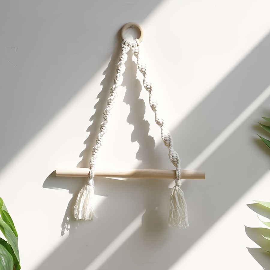 

Bohemian Woven Macrame Toilet Paper Holder, Wall Hanging Wood Tissue Roll Dispenser For Bathroom, Kitchen, Bedroom - Hole Installation Mounting Type