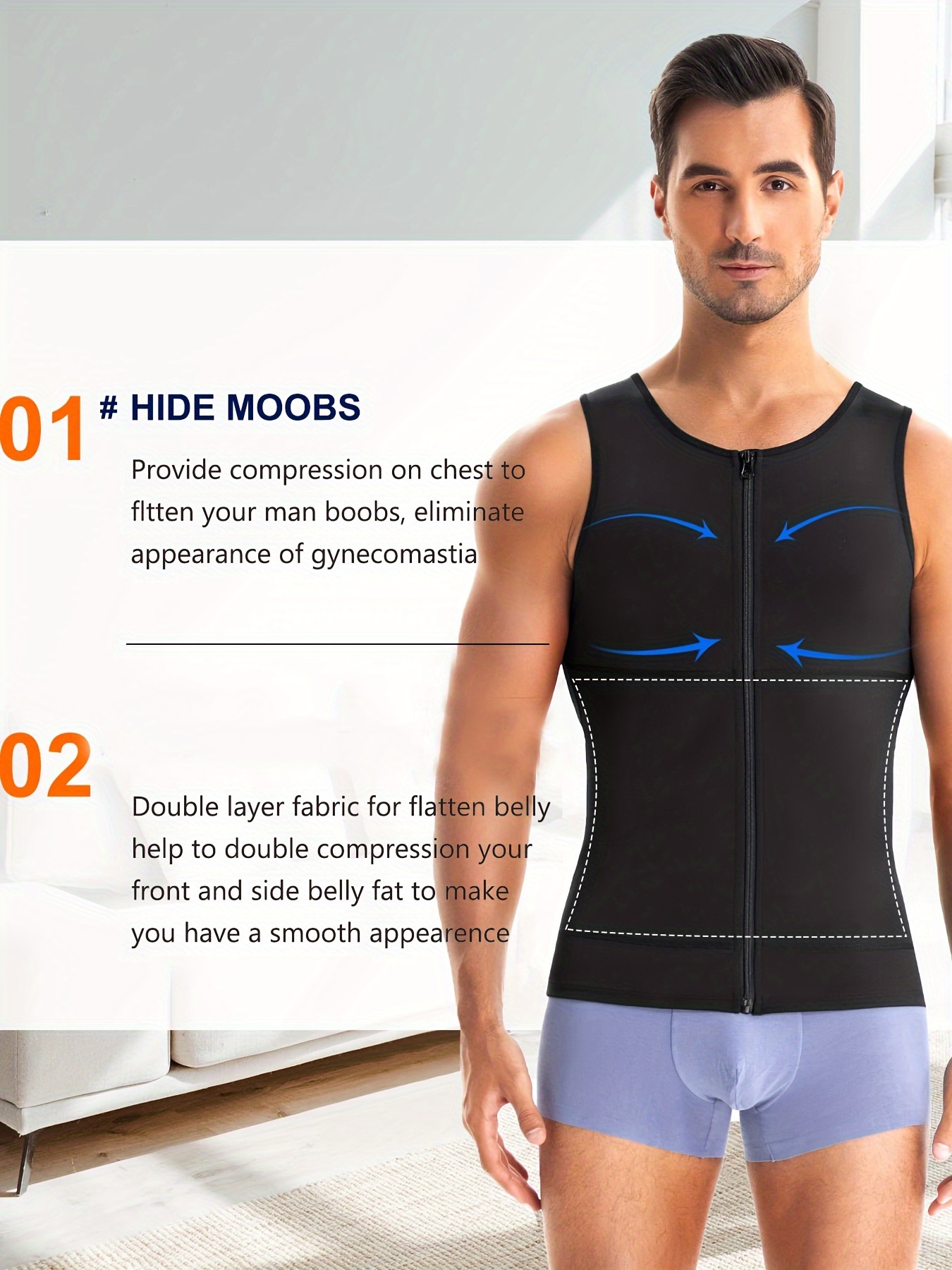 Men' Compression Vest T-Shirt Moobs Slimming Tummy Control Body Shaper Tank Tops