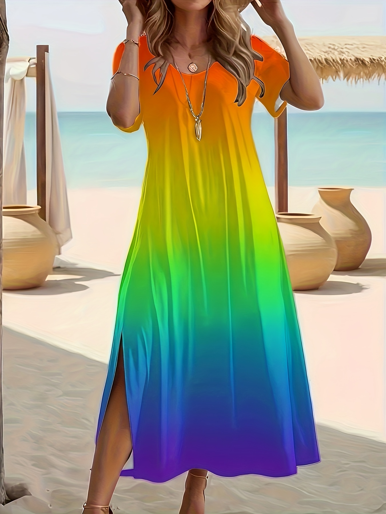sachin and babi light blue dress Casual Dresses Women Summer Elegant Rainbow Fairy... From Renshenguo,  $24.43 In Bulk