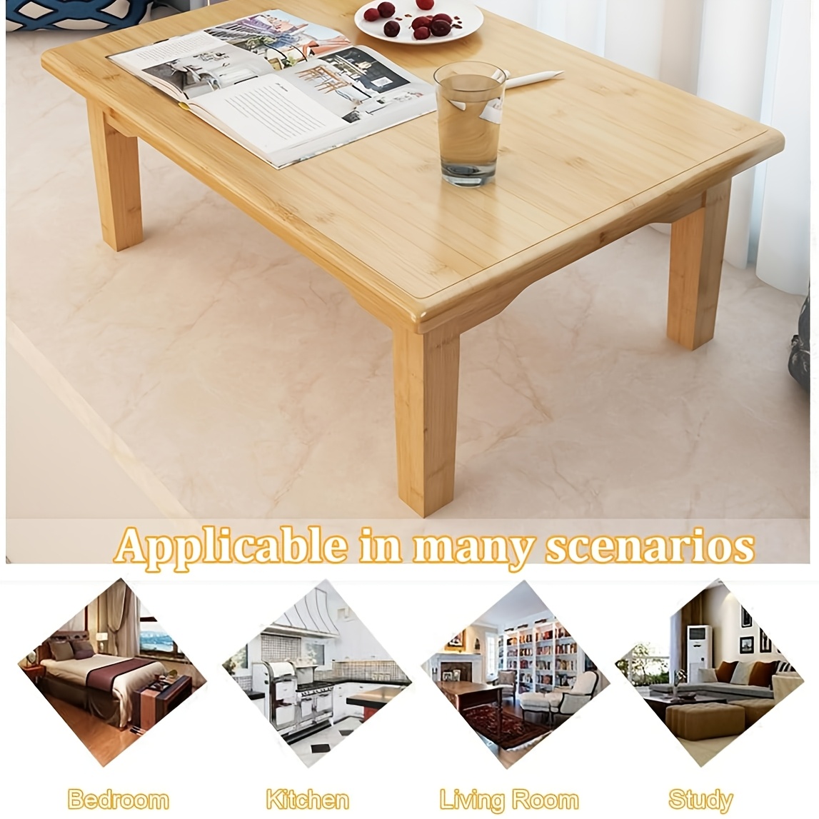 foldable bamboo table household square bamboo - Temu