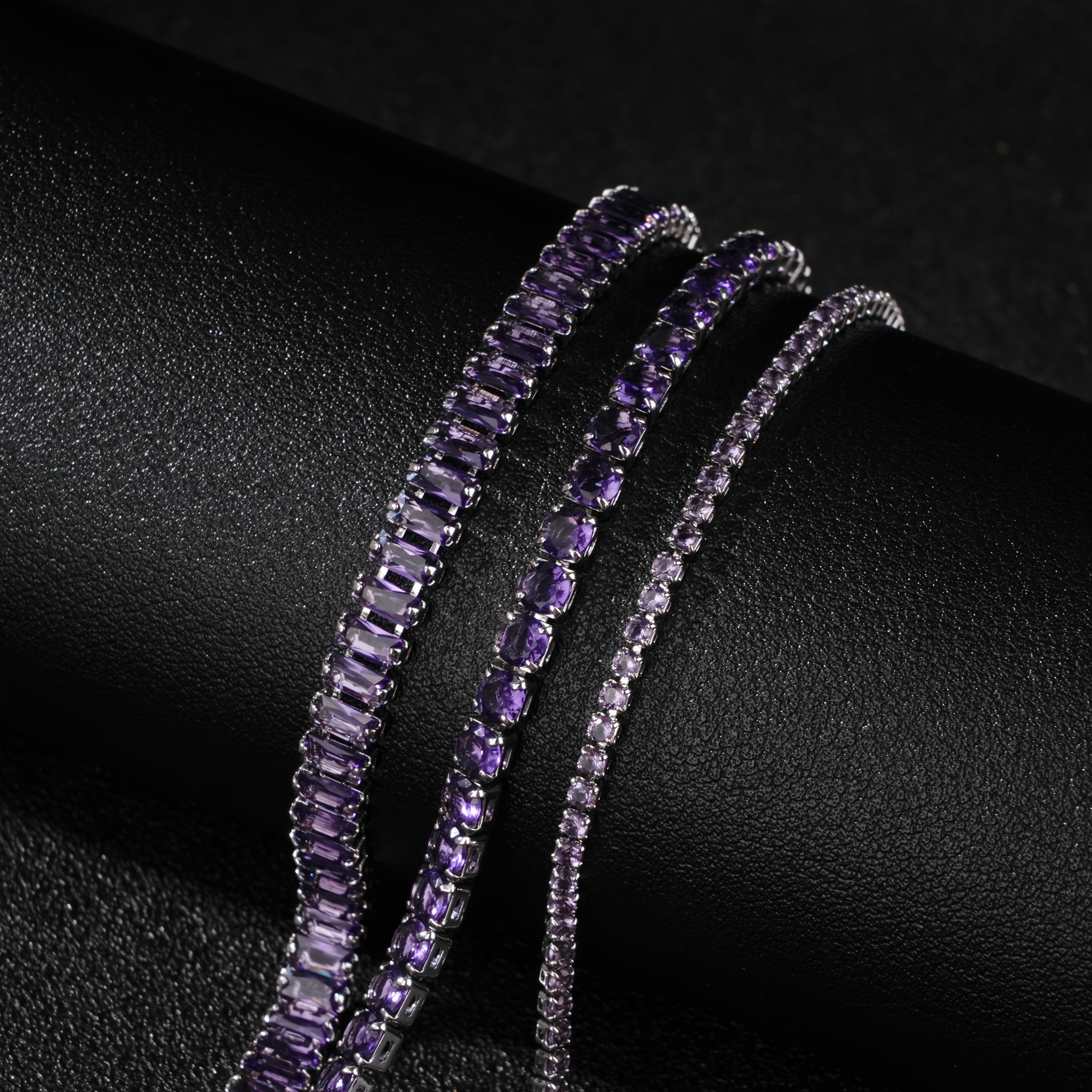 TEMU Bracelet de tennis rétro occidental violet en synthétique pour femmes, épais et fin, 3 styles, couverture complète, carrée, bijou de main, luxe