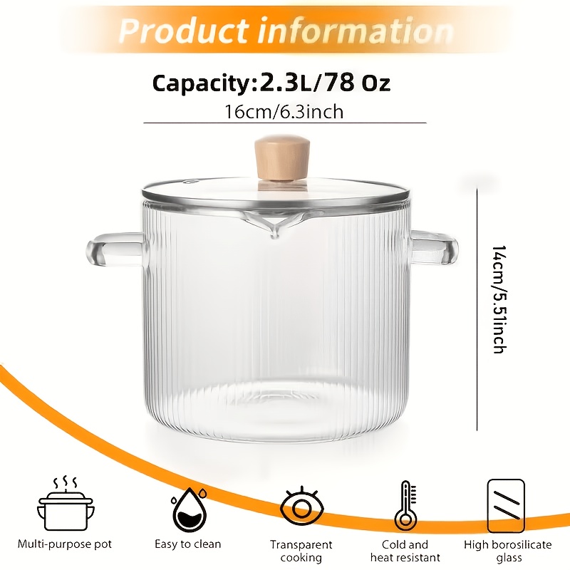 TEMU 1 Pot Body + 1 Lid Heat-resistant Glass Cooking Pot With Lid - Durable Seafood Pot And Stew Pot, Safe For Soup Preparation - Easy To Clean,