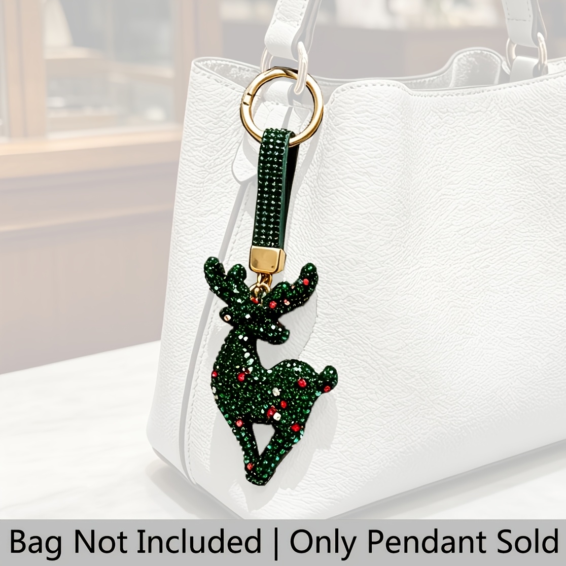 TEMU Full Rhinestone Elk Pendant, Rhinestone Keychain, Christmas Deer Bag Charm, Light Luxury Rhinestone Ornament, Dual Use Sparkling Rhinestone
