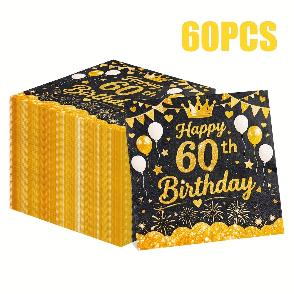 E-shop 60 Stück Einweg-Servietten Set 60. Geburtstag Happy Birthday bedruckte Servietten Geburtstagsparty Restaurant-Servietten 13*13 Zoll Halloween &