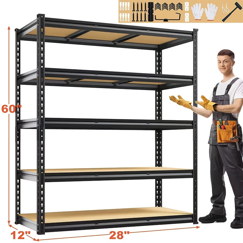 2000lbs for garage shelving storage shelves heavy duty shelving 5 tier metal shelving units for garage shelves   x 35 5 w x 15 8 d adjustable metal shelving unit for garage shelves utility rack shelf for basement pantry closet shelves black