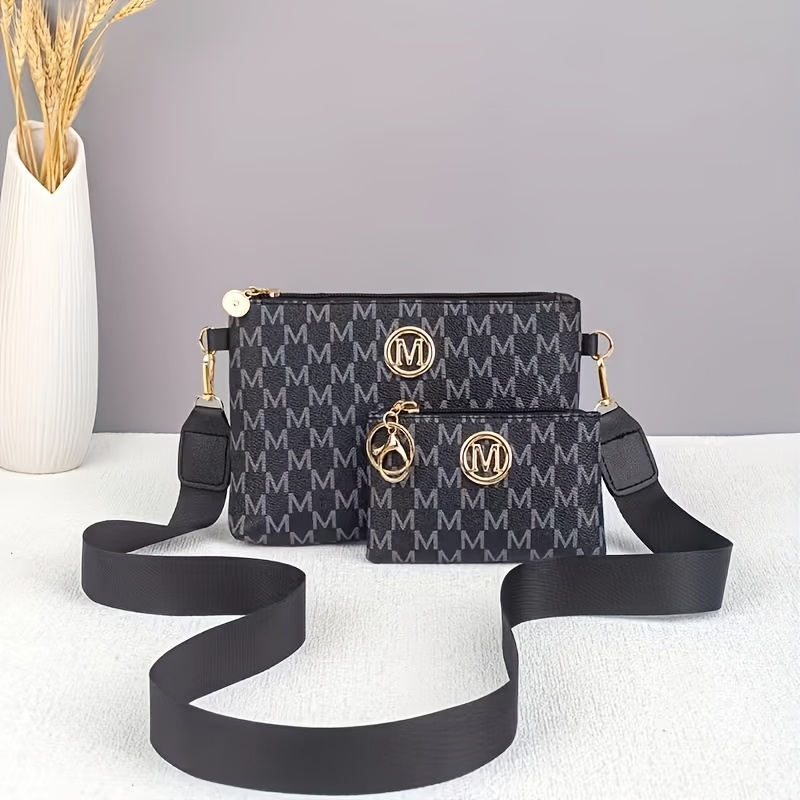 TEMU 2pcs Crossbody Bag And Coin Purse Set, European And Fashion Letter Print Shoulder Bag, Coin Pouch, Clutch, Trendy Hardware Accessories Women's