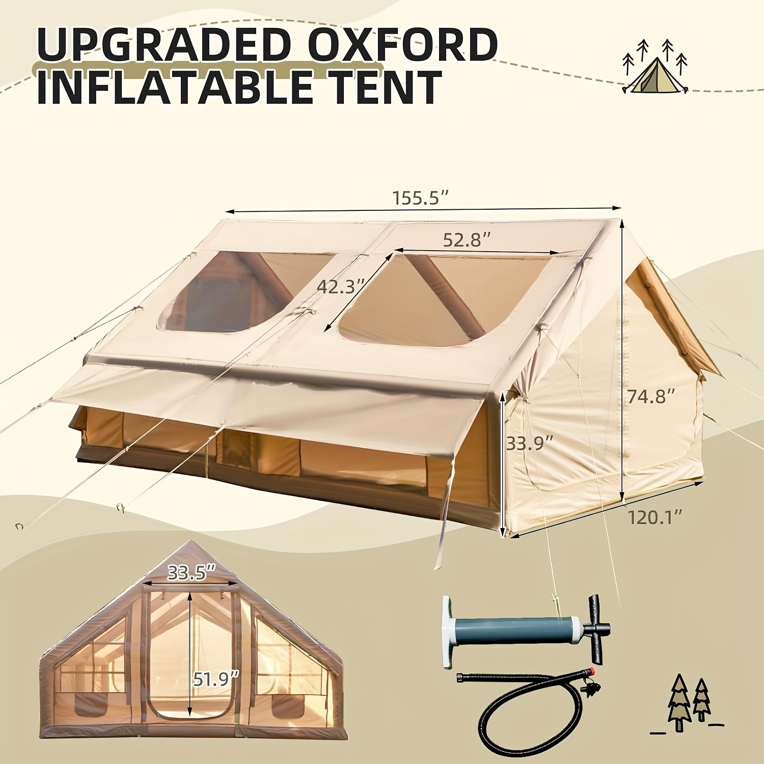 Image of Gaonala 10-person Tent - 12 Sqm Inflatable Outdoor Tent With Large , Thickened Oxford Fabric & For Thanksgiving, Christmas, Halloween, New Year, Tents For Camping, Seasonal Camping