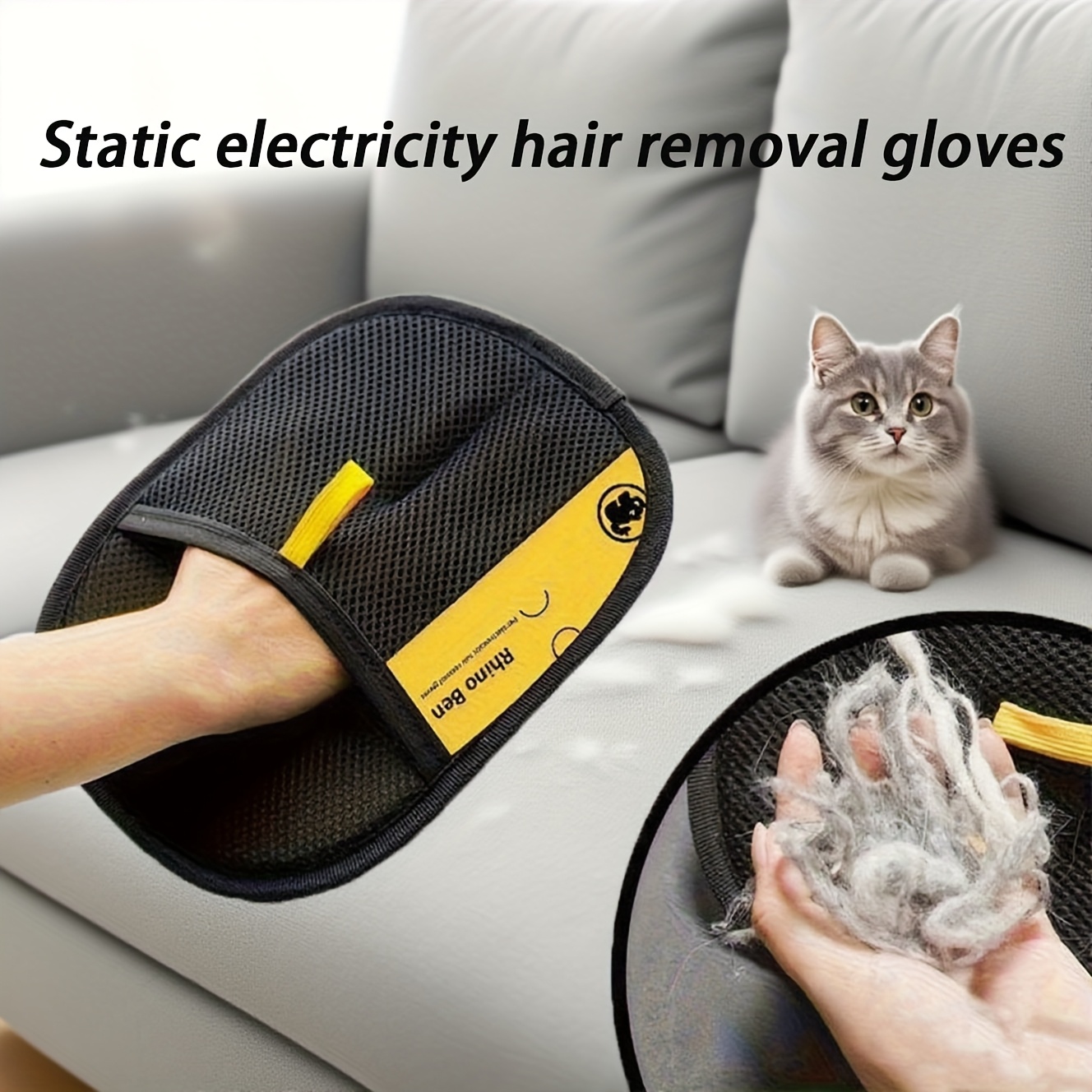 TEMU Lot de 4 gants -poils d'animaux statiques - Nettoyage -peluches réutilisable double face, facile à laver, convient pour canapés, tapis, meubles