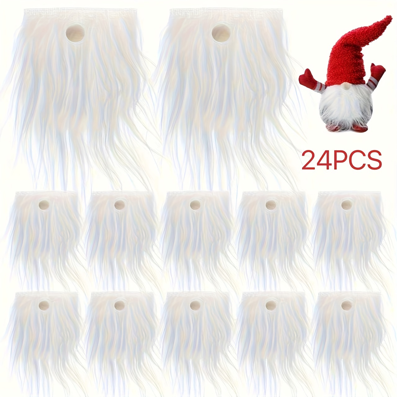 Christmas 24 Handmade Beard Pre-cut Gnome Beard (12 White Beards + 12 Small Balls) - Suitable For Christmas Decorations