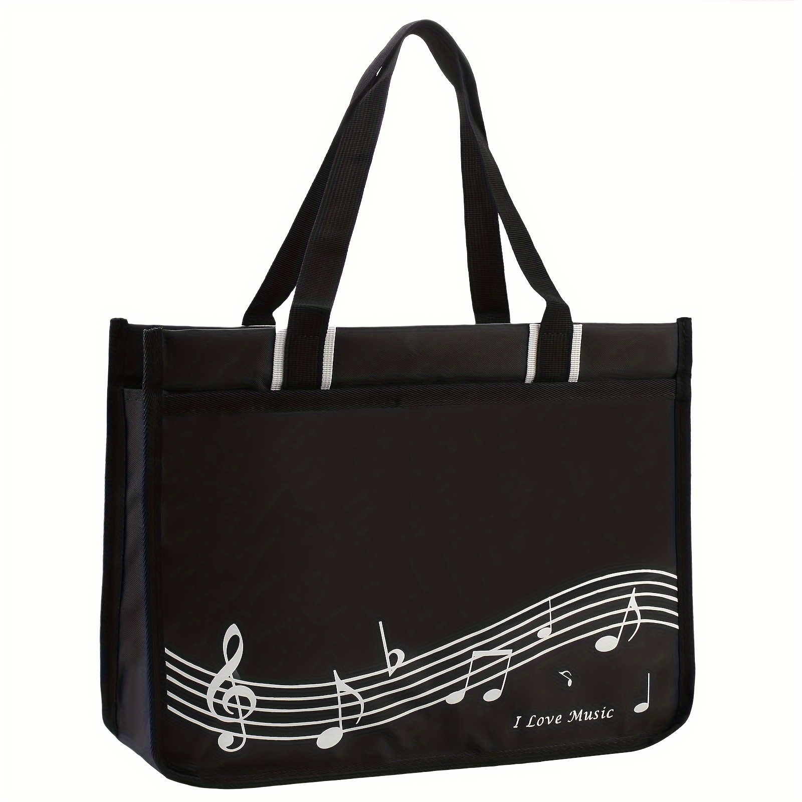 

Dedör "" Black Tote Bag - Waterproof Oxford Cloth With White Musical Notes Design, Polyester, Non-electric, Ideal For Women's Shopping & Use, Tote Bag|stylish Tote Bag| Polyester Bag, Music Bag