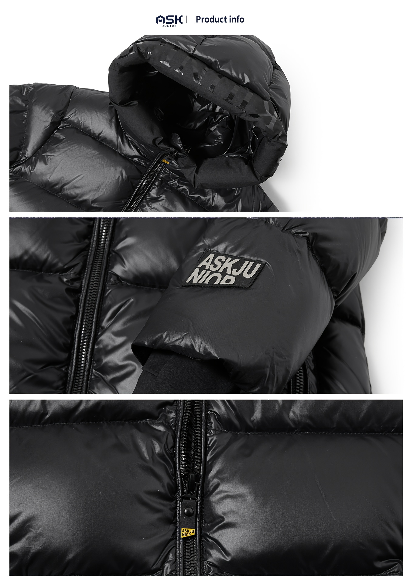 ASK JUNIOR Boys' Thick Heat Retention Warm Reflective Down Jacket | Duck Down Filled, Hooded, Casual Style, Zipper Detail, Long Sleeve.