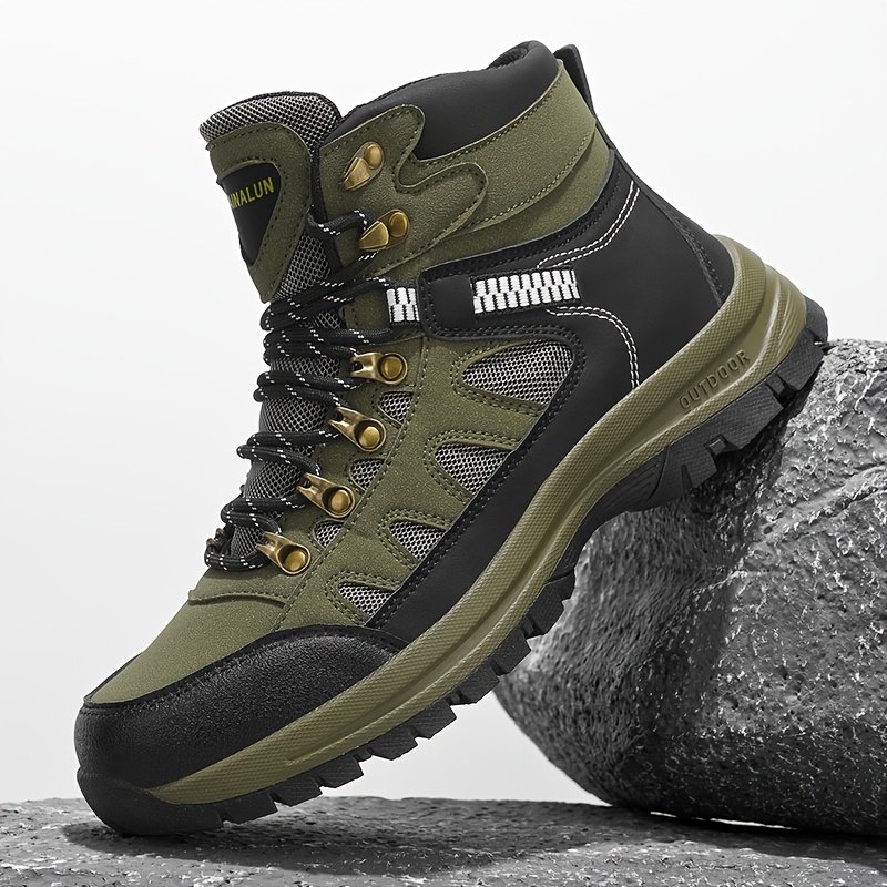 TEMU Men's Hiking Boots High-top Ankle Boots Soft Cushioned Sole Breathable Lining Lightweight Non-slip Durable For Outdoor Trekking Camping Walking