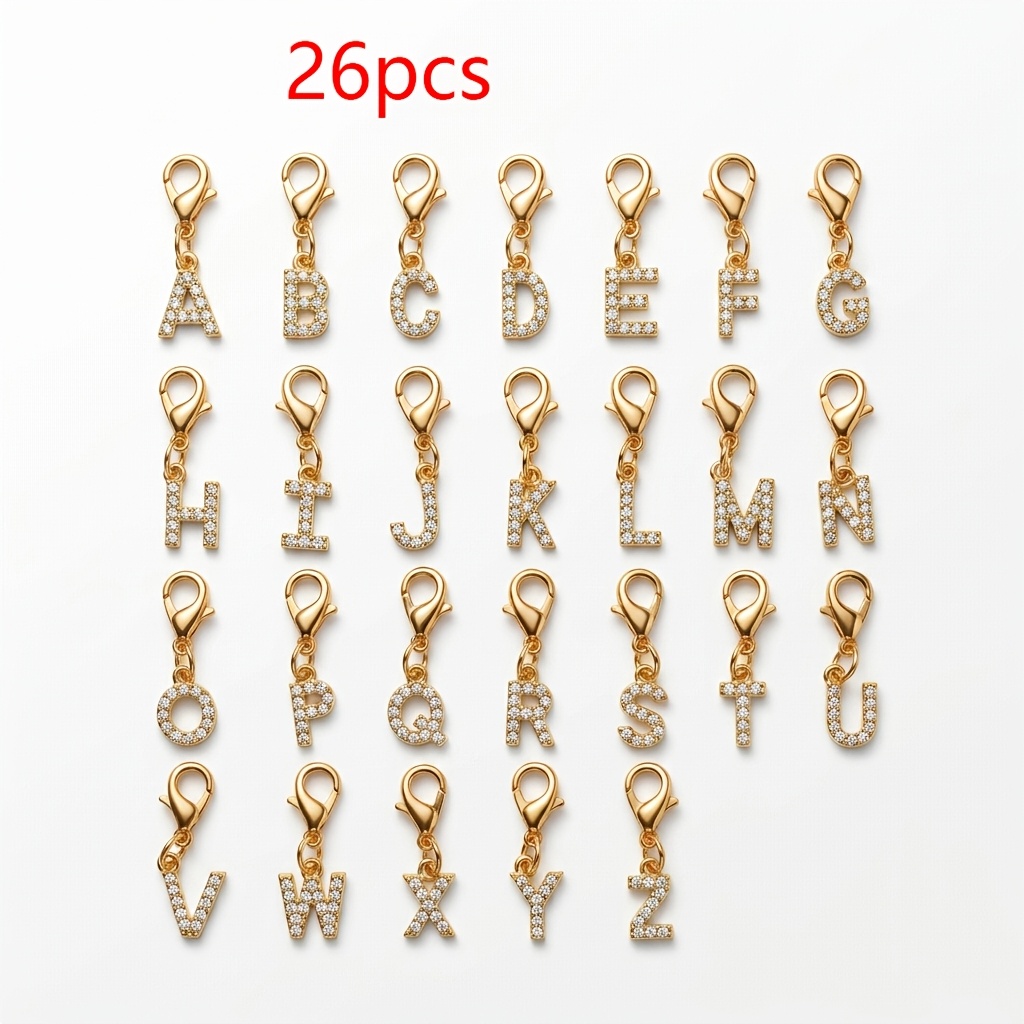 TEMU 26pcs Random Mixed Initials A-z Rhinestone Keychains And Lobster Clasps, Suitable For Hanging Decorations On Various Bags, Schoolbags, Car