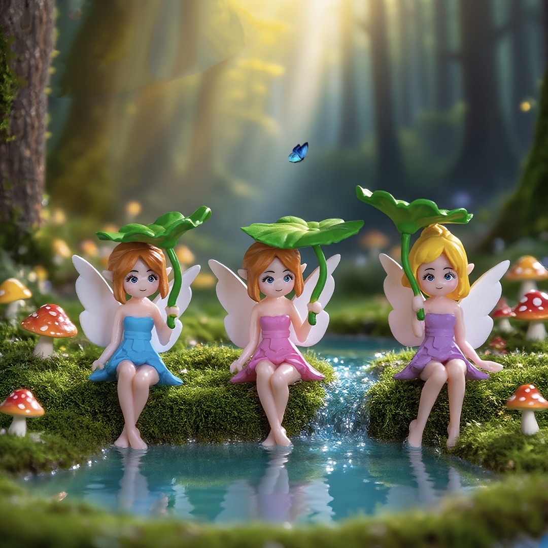 Juego de 4 Piezas de Figuras Coleccionables Creativas de Hada Hojas de Loto, Decoración de Micro Paisaje, Adornos para Jardinería Bonsái, Adornos de Coche de Dibujos Animados, Decoraciones Lindas para Escritorio de Habitación, Adornos para Estación de Trabajo de Oficina