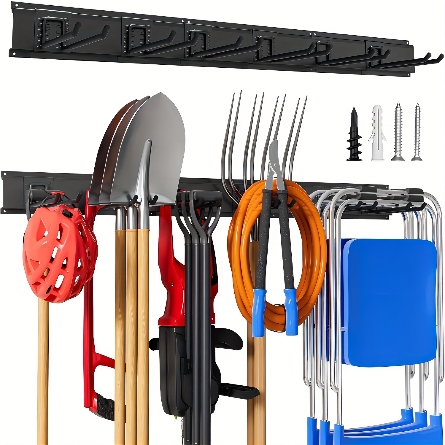 Garage Storage, Garage Organization, Wall Mount Garden Tool Organizer 48 Inches, Max 440lbs Adjustable Metal Hooks, Yard Shed Rack, Tool Holder For Hanging Rake Broom Mop Snowboard - View #8