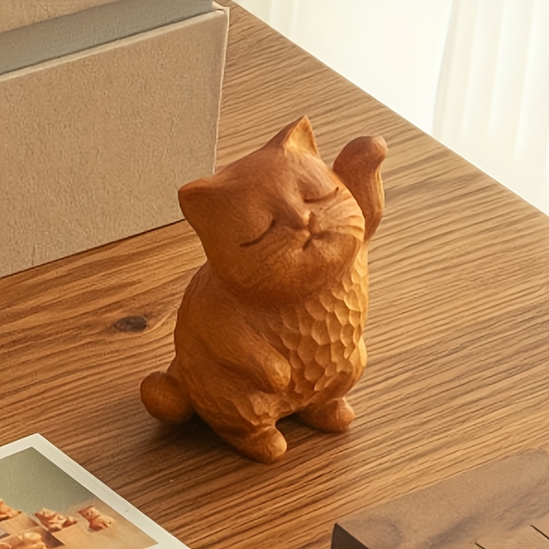 手作り木製猫置物 ク スタイルの木彫り 傲慢な猫のデザイン 動物をテーマ