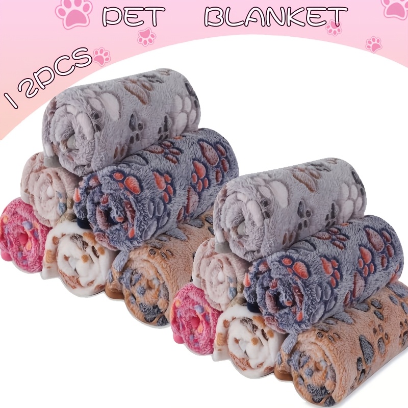 Image of 12pcs Set Cute Paw Print Pet Blankets, Cat-specific Blankets, Suitable For , Simple And Stylish, Fits Cats Of All Sizes, And Comfortable Pet Bedding