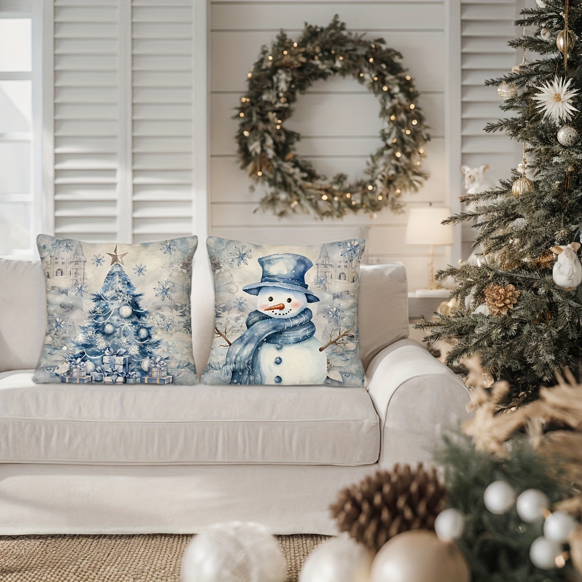 4pcs winter xmas throw pillow covers 18in 18in blue Temu Australia - Main Image