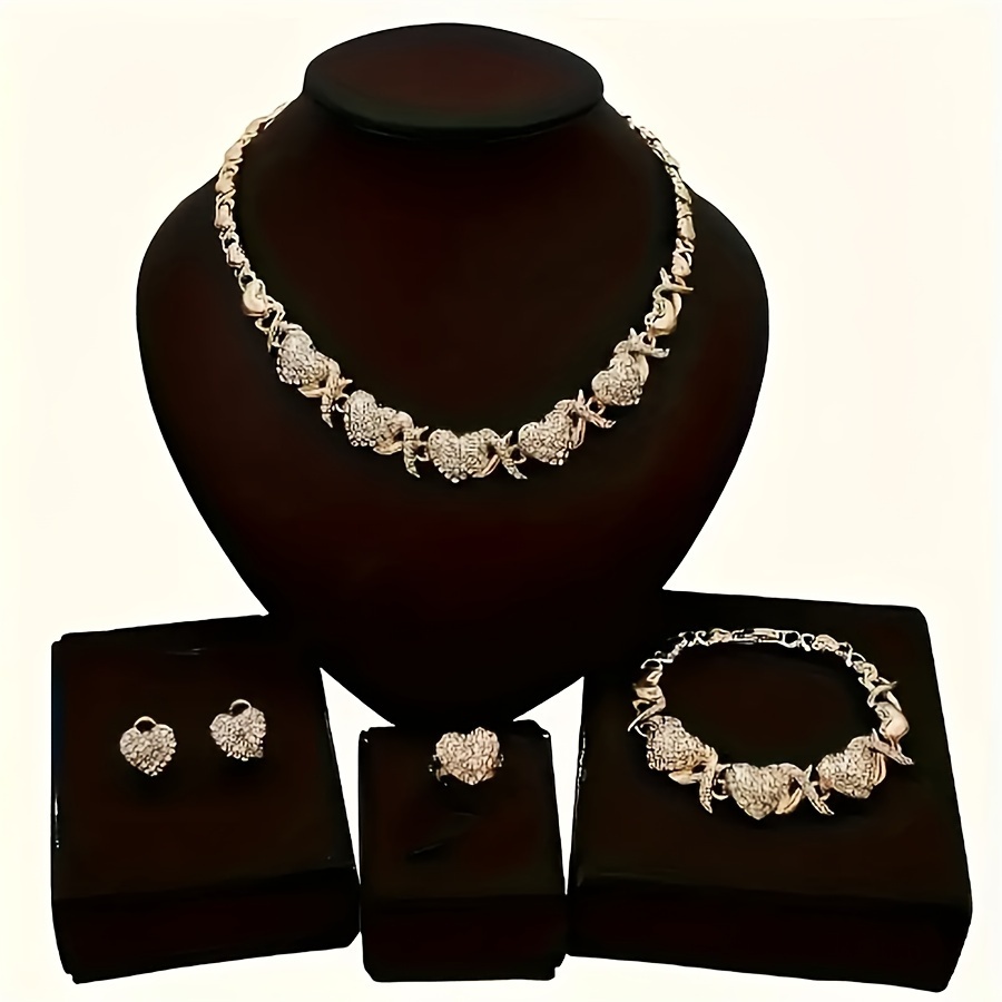 TEMU 4pcs Jewelry Set For Women - & , Includes Necklace, Bracelet, , Rhinestones - For Weddings & Parties