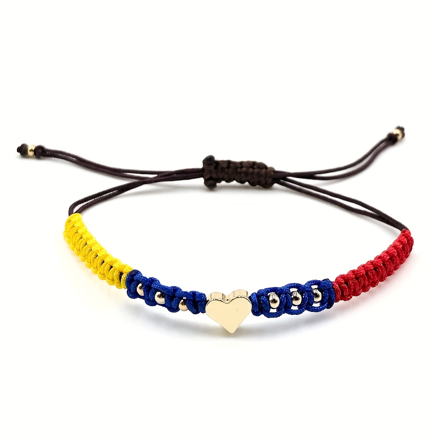 Handmade Adjustable Woven Bracelet From Venezuela, Featuring A Tri- In Red, Yellow, And Blue