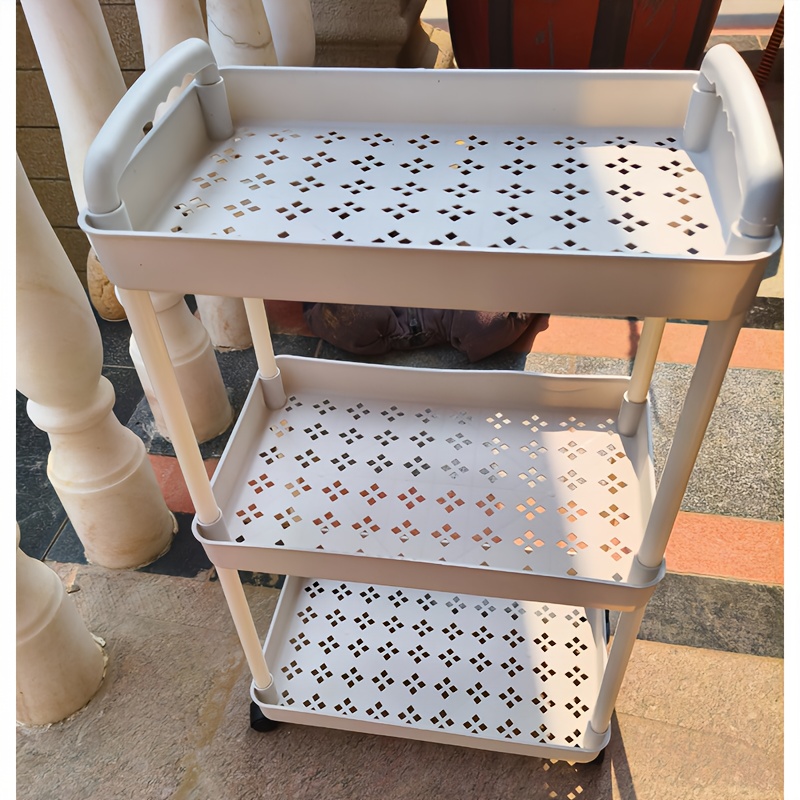 Image of 3-tier Rolling Office Storage Cart - Easy To Assemble Plastic Shelf For Bathroom, Kitchen, Rv, Office, And Workshop, Space- Multifunctional Modern Furniture