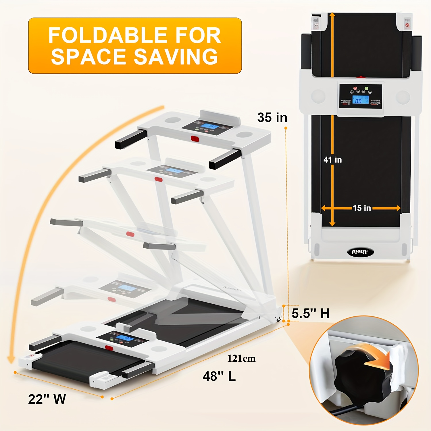 [Portable Treadmill] 1pc Portable Treadmill | LED Touch Screen, 3.0HP Motor, 300+ lbs Capacity - Under Desk Design, No Assembly Required, Aluminum Frame for Home Gym/Office Use, White/Black, Treadmills for Home Exercise