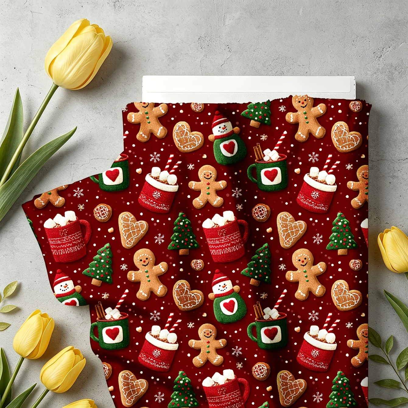 TEMU 1pc Gingerbread Man Christmas Tree Cup Heart Snowflake Fabric, Available, Soft And Comfortable Fabric, Polyester Handcraft Fabric, Used For