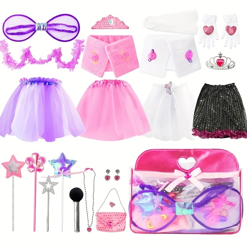 

21-piece Dress Up Costume Set For Girls - Adorable Princess Designs, Decorative Accessories, Storage Bags - Perfect For Party Shows, Halloween Costumes And Endless Imaginative Play, For Kids Ages 3-5