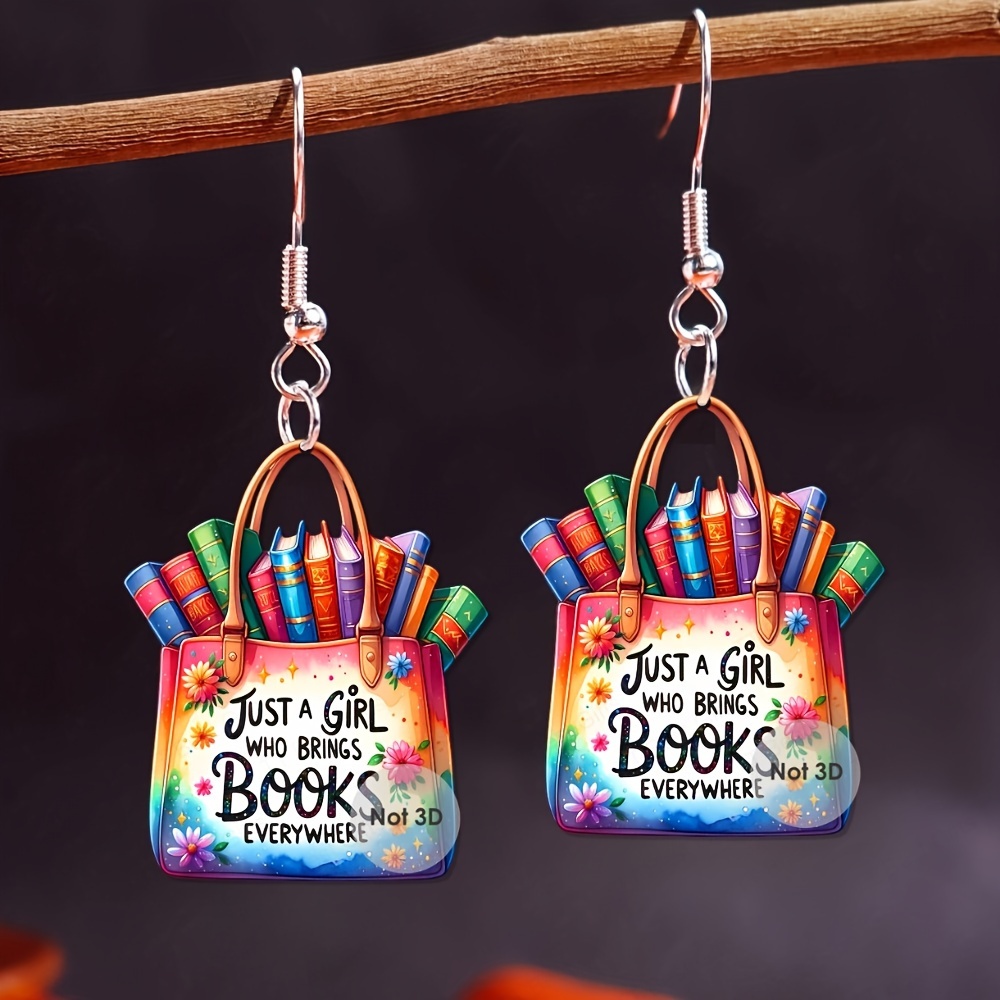 

Chic Acrylic Satchel Earrings - 'just A Girl Who Loves Books' Funny Design, Perfect Gift For Book Lovers & Fashionistas