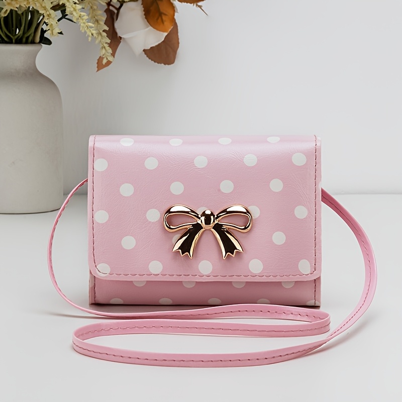 TEMU Ladies' Crossbody Bag, Cute White Bag With Elegant Fresh Bow, Coin Purse, Fashionable Trendy Card Holder