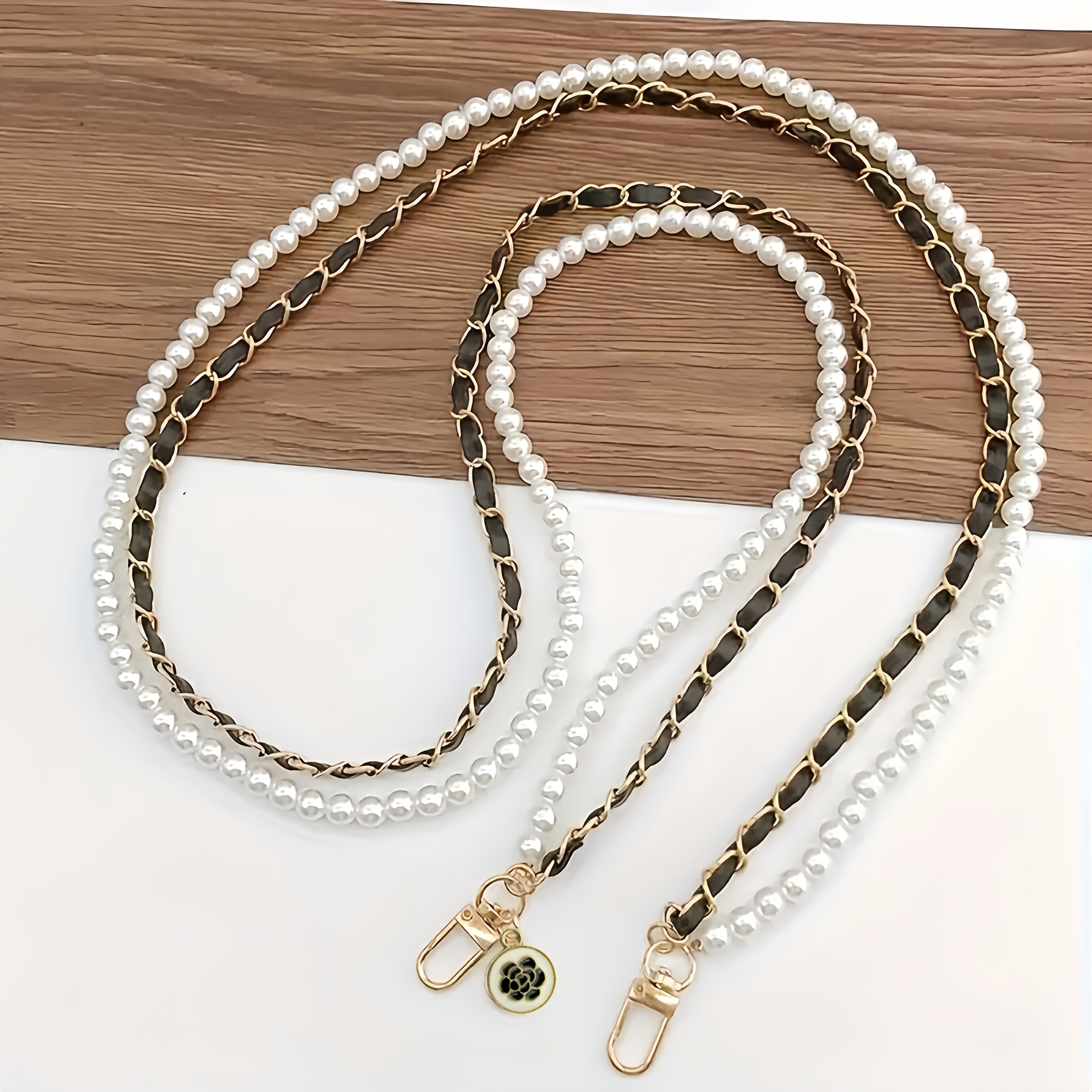 Image of Stylish Pearl Pu Leather Crossbody Phone Lanyard, Luxury Bag Chain, Exquisite Gift For