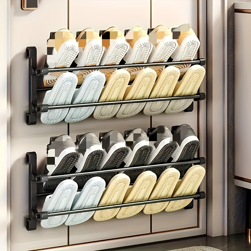 

Space-saving Over-the-door Shoe Rack - No Drill, Wall-mounted Organizer For Slippers & Towels, Perfect For Bathroom, Living Room, Bedroom, Dorm