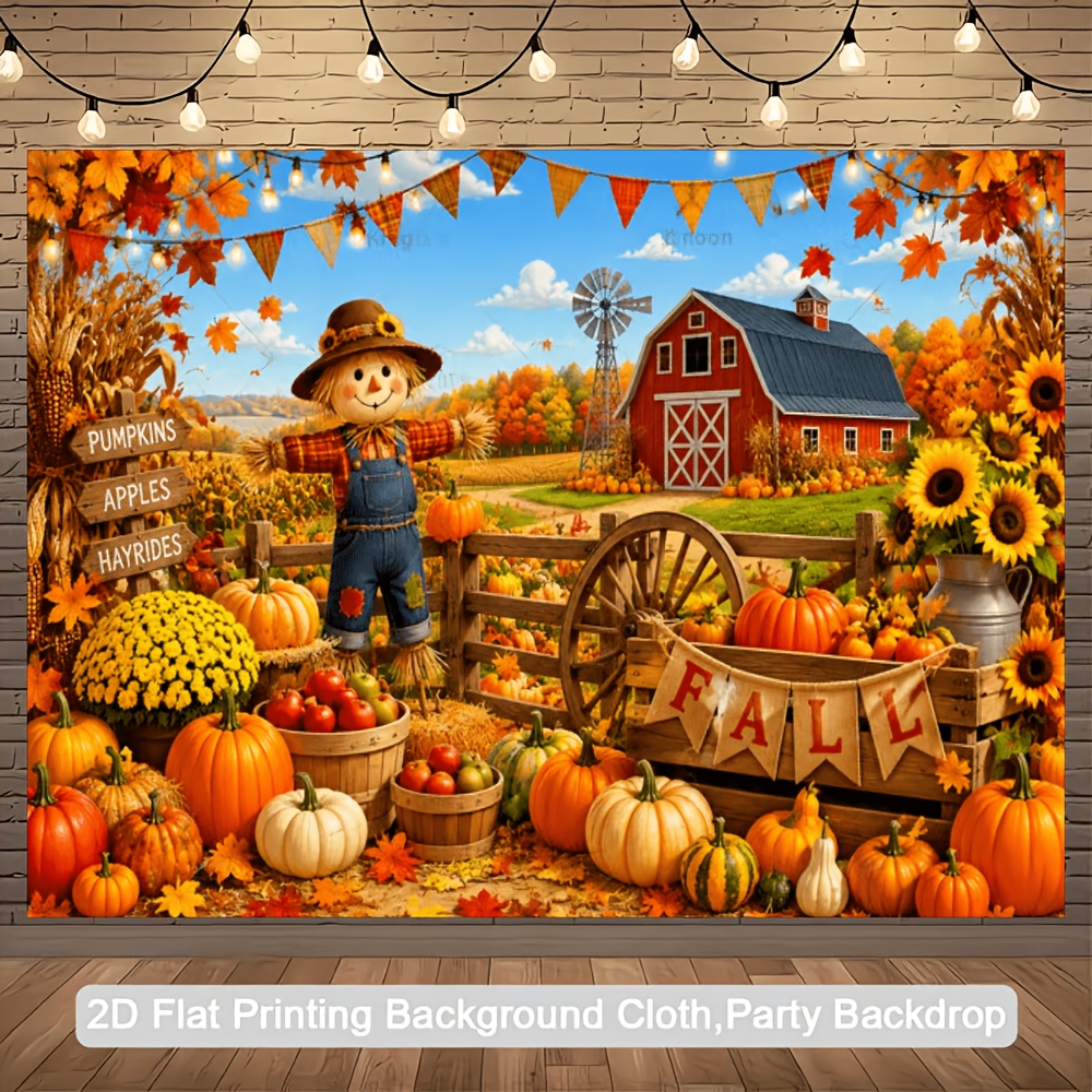 TEMU 2d Flat, 1pc Farm Banner Backdrop With , Pumpkins, Sunflowers & Red Barn Decor - Rustic Fall Wall Decoration Suitable For Parties, Photo