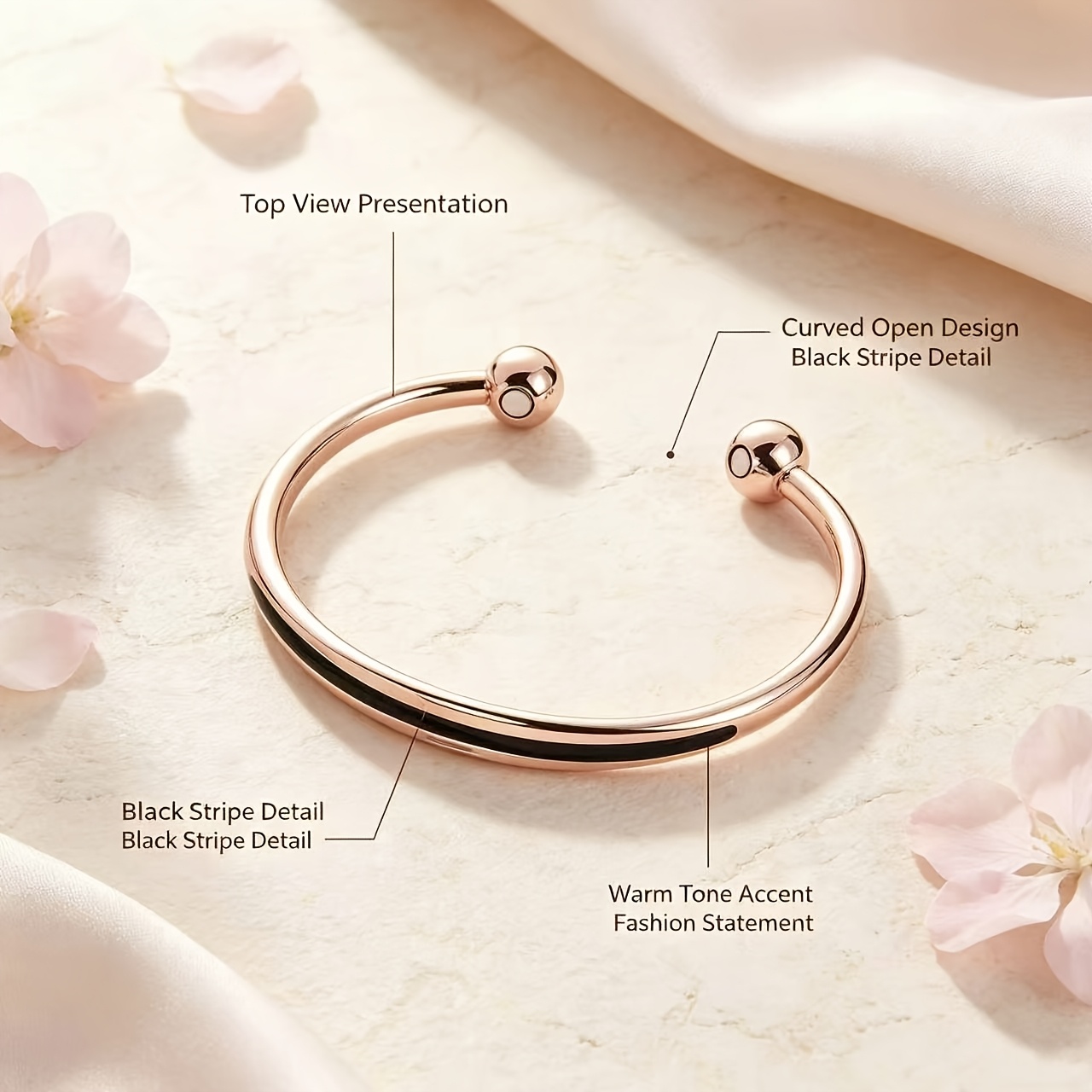 Minimalist Rose Golden Open Cuff Bangle Bracelet — Unisex Fit