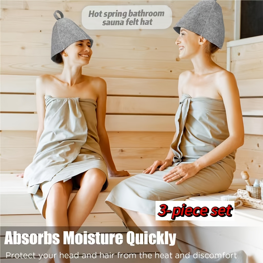 

3pcs Gray Felt Sauna Hats 27.6*9.1inch - Quick-dry, Moisture-wicking Spa Accessories With Stylish