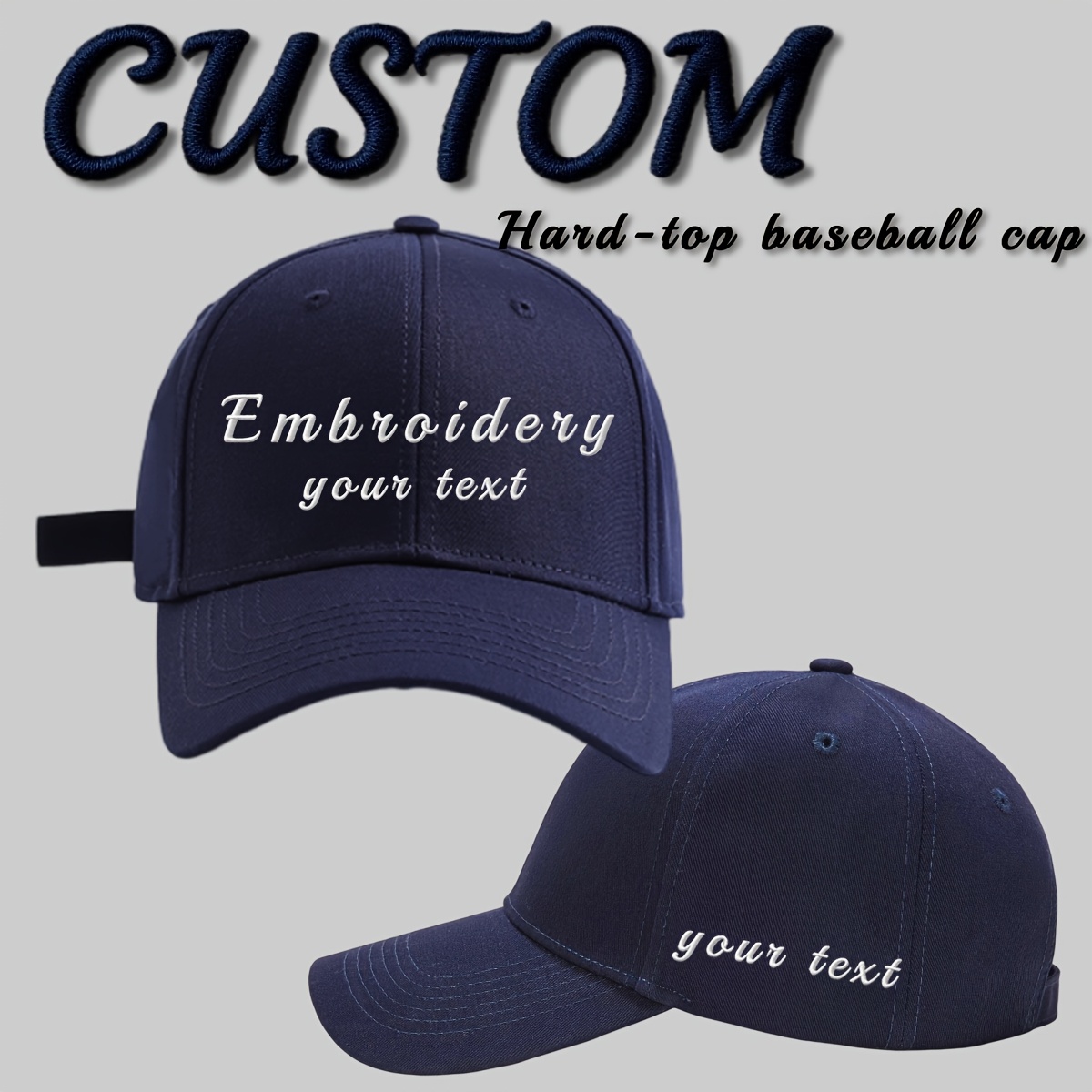 Custom Baseball Cap, Personalized Text Adjustable Hat
