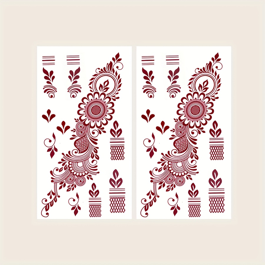 Tattoo Stickers, 2pcs/set, Bohemian Style Mysterious Brick Red Lace Pattern, Waterproof Sweat-proof Design, Wedding Accessory Temporary Tattoo, Suitable For Arm, Hand, Back, Foot, Holiday Gift