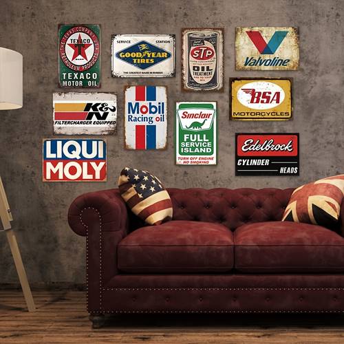 10pcs set vintage metal tin signs retro garage signs for men wall decorations old posters oil and gas station sign for man cave decor 8x12 inches