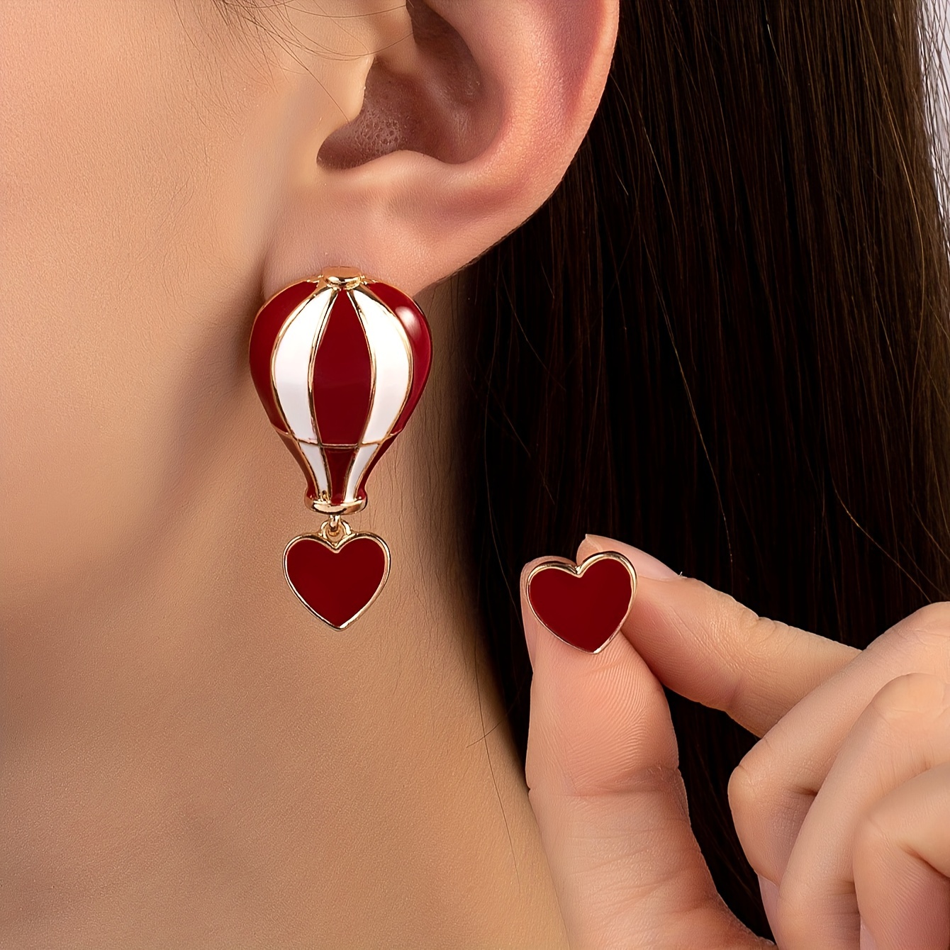 Heart Shaped Hot Air Balloon Dangle Earrings for Parties & Vacations