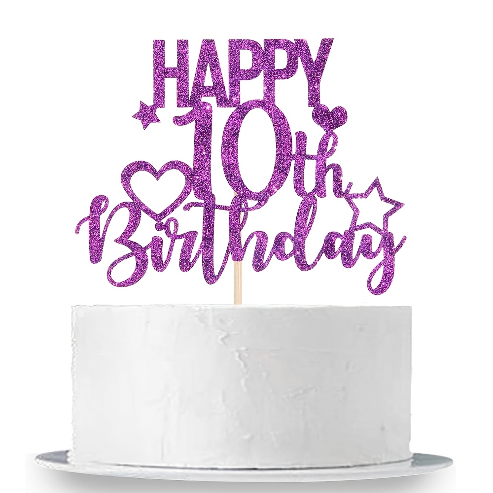 Purple Glitter Cake Topper For Cheers To 10 Years - 10th Birthday Party Cake Decorations,halloween,christmas