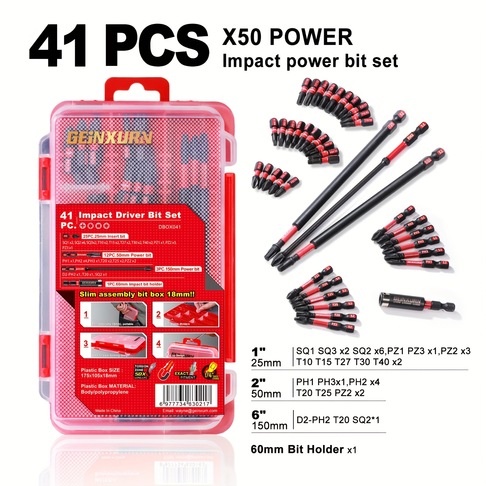 

41pcs Geinxurn Impact Driver Bit Set, S2 Steel Hex Shank Screwdriver Bits, & , Power Tool Accessories, With Bit Holder, For No Required