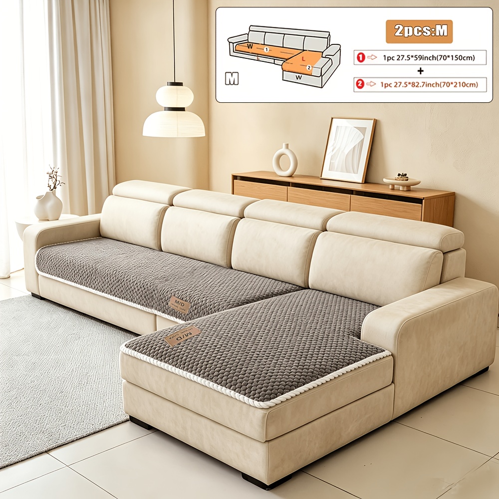 TEMU 2pcs Solid Color Modern Plush Sofa Cover, Pet-friendly Anti-slip Sofa Protector, Machine Washable Soft Fabric, Suitable For