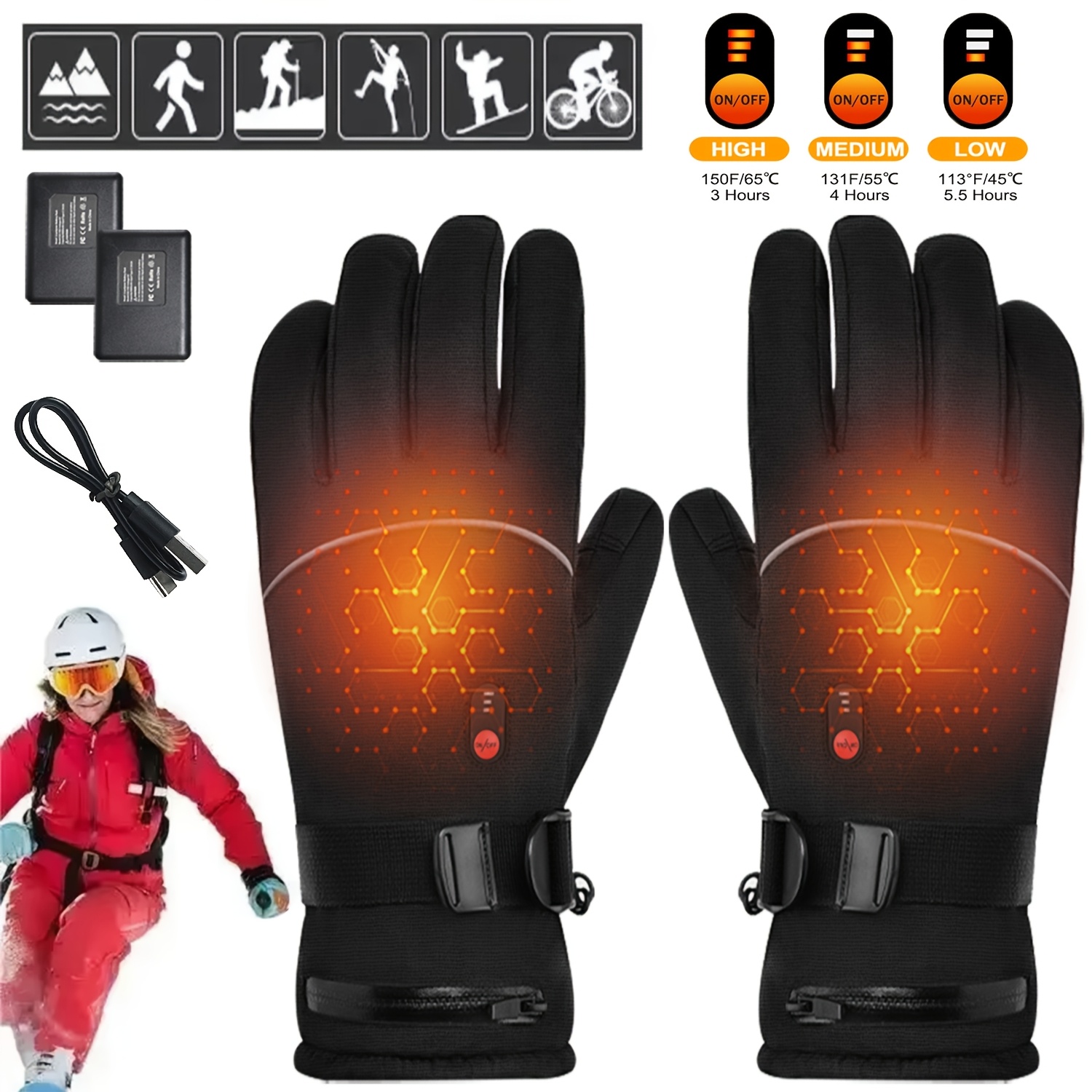 

1 Buta Gloves And - Usb Rechargeable 5000mah Gloves 3 , , , Drawstring , For - Motorcycle, ,