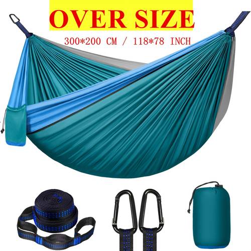 extra large double camping hammock x 2m 300 200cm two 2 straps shaped stainless steel hooks and a storage bag with 8 1 rings per strap portable hammock made of 210t nylon material suitable for camping