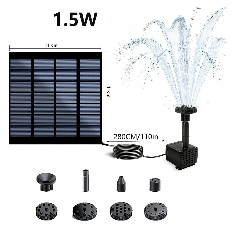 TEMU 1.5w-3.5w-9w Mini High- Fountain Pump, Solar Fountain, Solar Fountain Outdoor For Garden, Bird Bath Solar Fountain, Ipx8 Function With 6 Nozzles