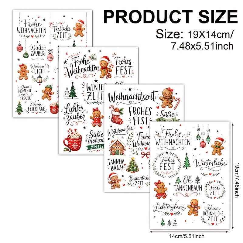 TEMU 4pcs Gingerbread For Man German Christmas Vinyl Uv Dtf Transfer, Transfer . Suitable For Cups, 16oz Glass Tumblers, Coffee Mugs, Ceramics,