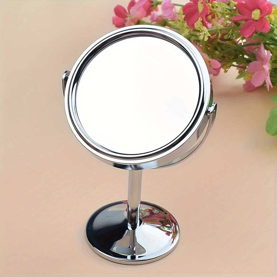 

1pc Luxury Double-sided Mini Rotatable Tabletop Mirror, European Style Dual-sided Vanity Mirror With 2x Magnification, Portable Princess Mirror For Bathroom Beauty