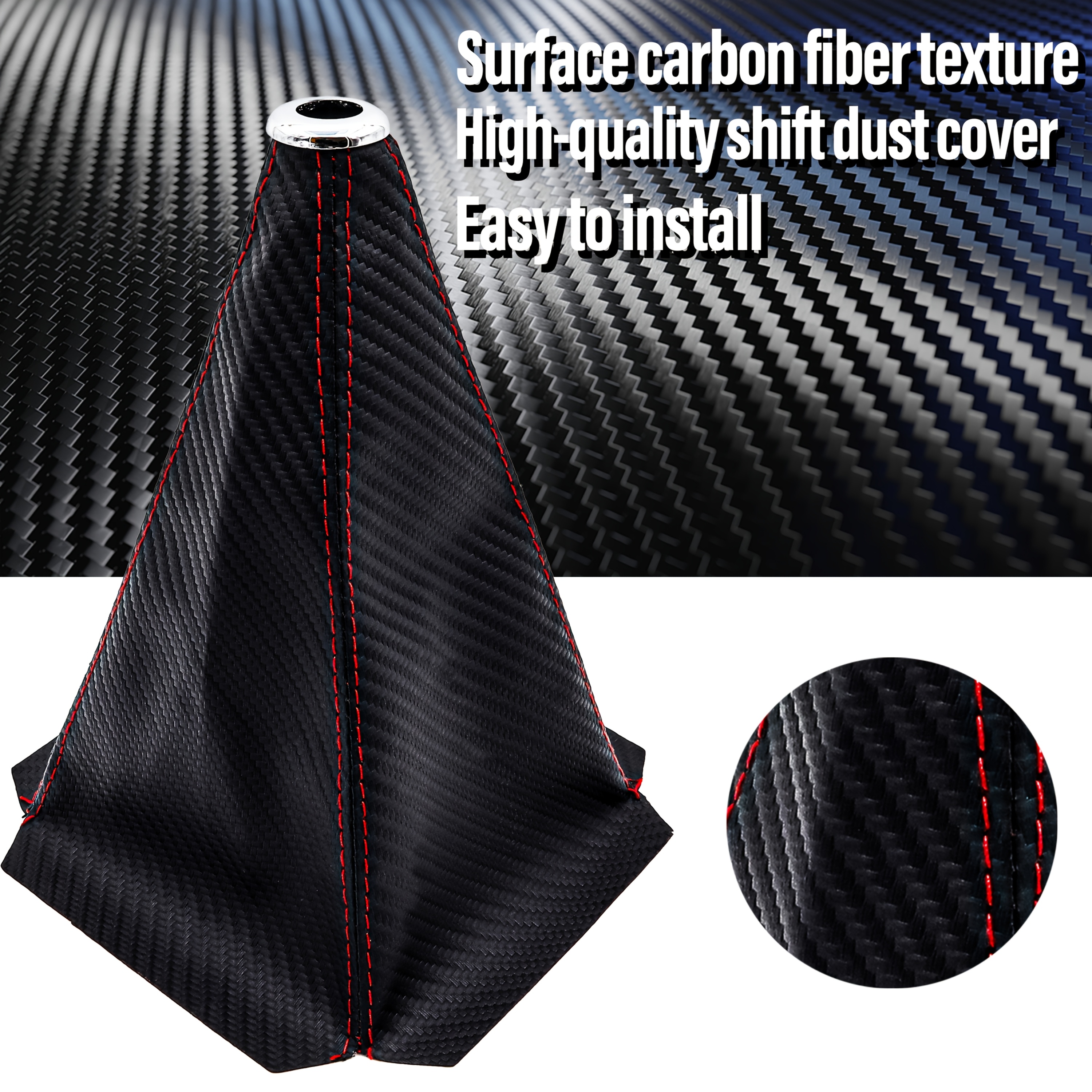 High-quality Pu Carbon Fiber Pattern Shift Boot With Dust Cover, Comfortable , , Suitable For Protecting Lever Of Manual Transmission Vehicles